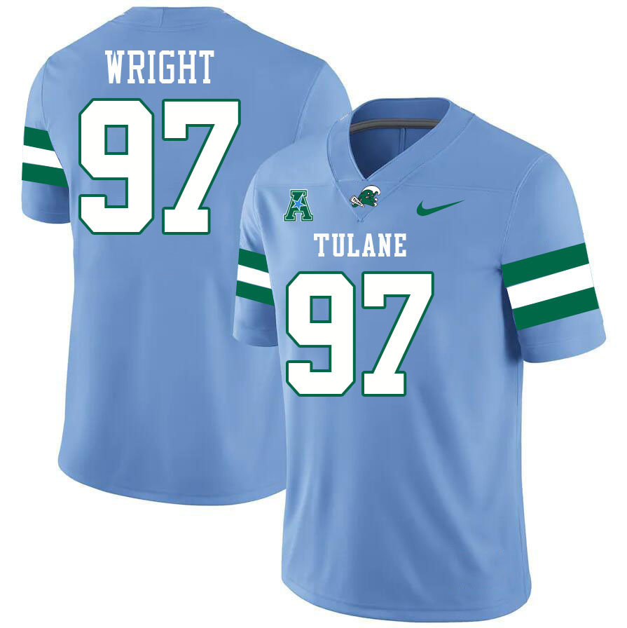 #97 Ryan Wright Tulane Green Wave Jersey College Football Uniforms,Apparels Stitched-Blue